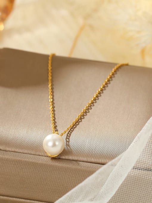 NS1092 [Gold] 925 Sterling Silver Imitation Pearl Geometric Minimalist Necklace